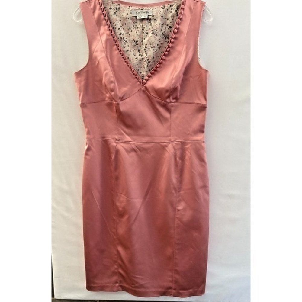 Kay Unger Dress in Blush Satin Sleevless VNeck Knee‎ Length Lined 12